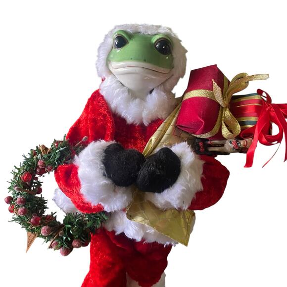 Vintage American Retro 22" Tall Frog w/ Santa Suit and Porcelain Head Christmas - Picture 10 of 13